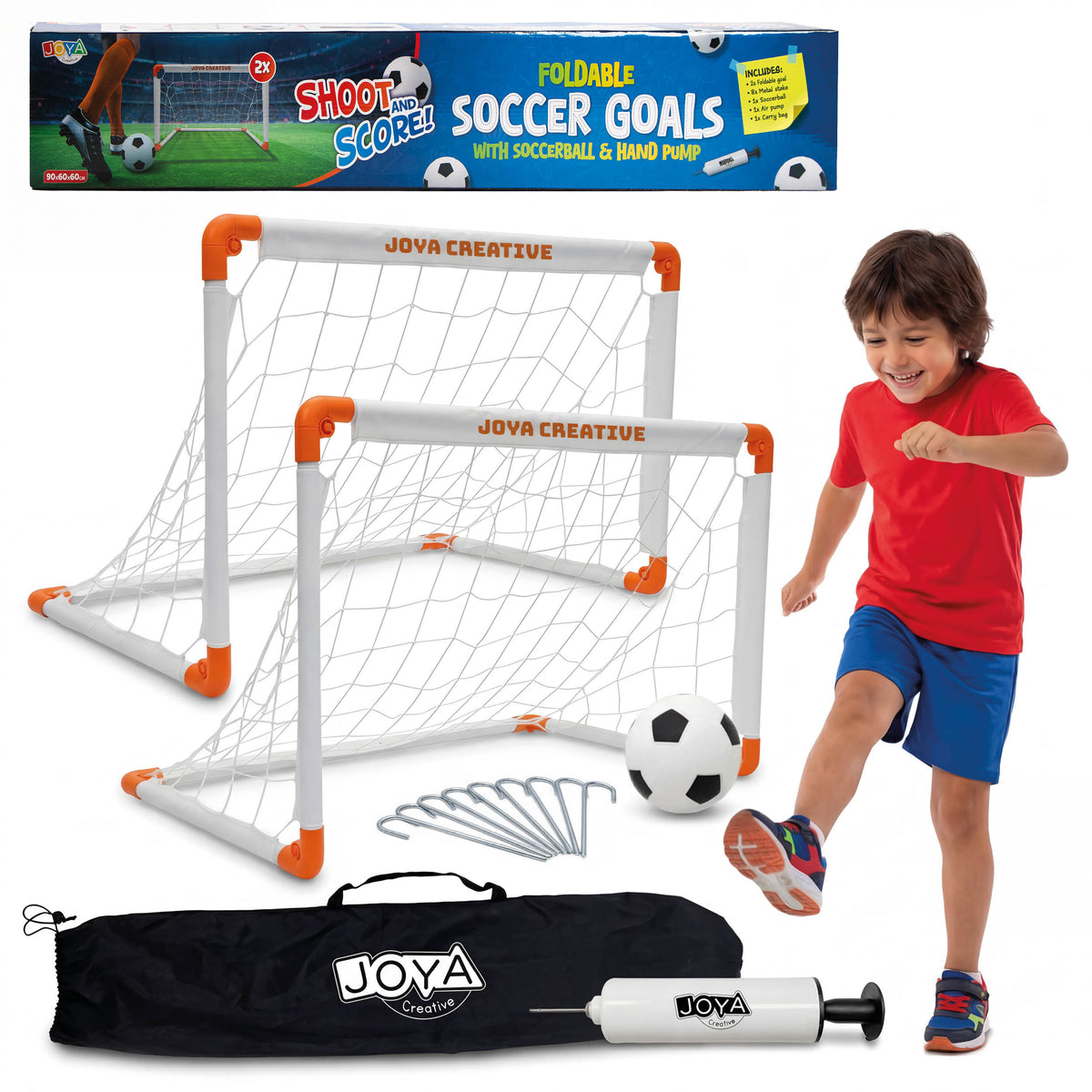 Joya Creative Soccer Goals Set of 2 – Foldable Soccer Goals with Soccer Ball, Hand Pump and Carry Bag for Kids
