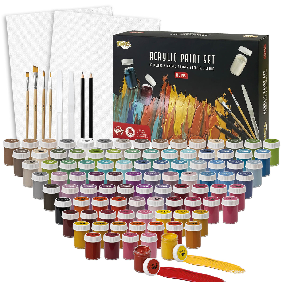 Joya Creative Complete Acrylic Paint Starter Set 96 Colours – Acrylic Paint Set with Brushes for Canvas, Wood, Stone, and Paper