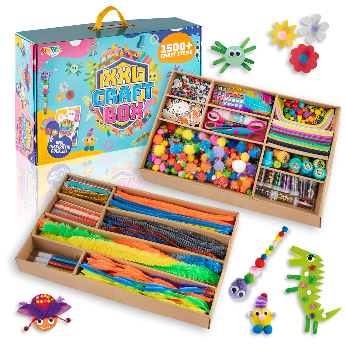 Joya Creative XXL Bastelkoffer für Kinder – Komplettes Bastelset mit über 1500 Bastelutensilien im Aufbewahrungskoffer