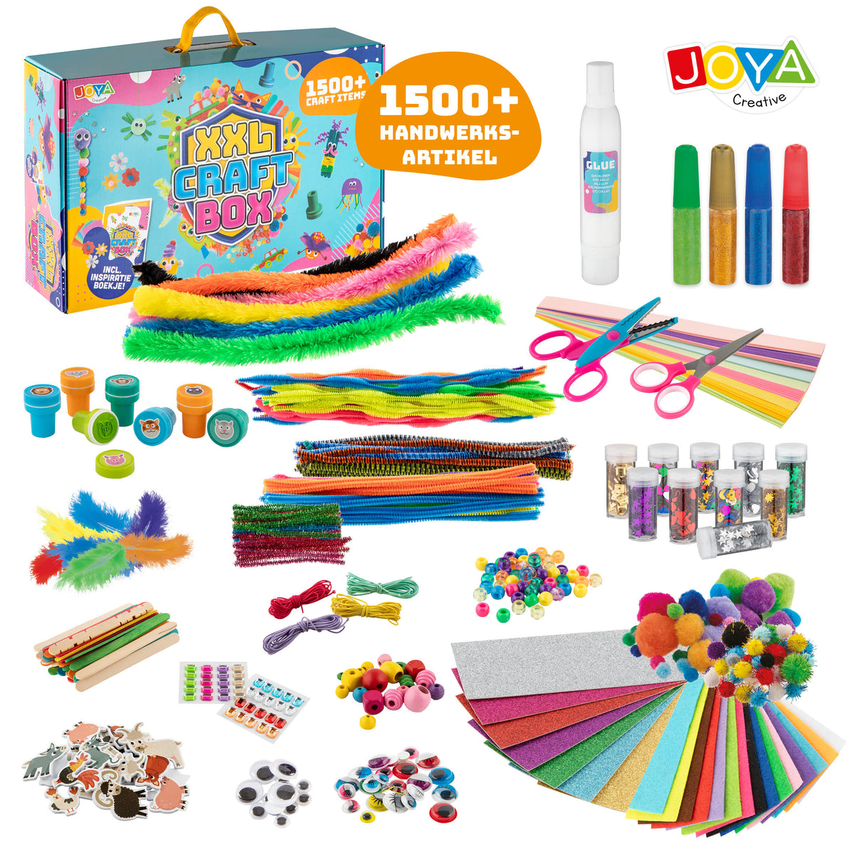 Joya Creative XXL Bastelkoffer für Kinder – Komplettes Bastelset mit über 1500 Bastelutensilien im Aufbewahrungskoffer