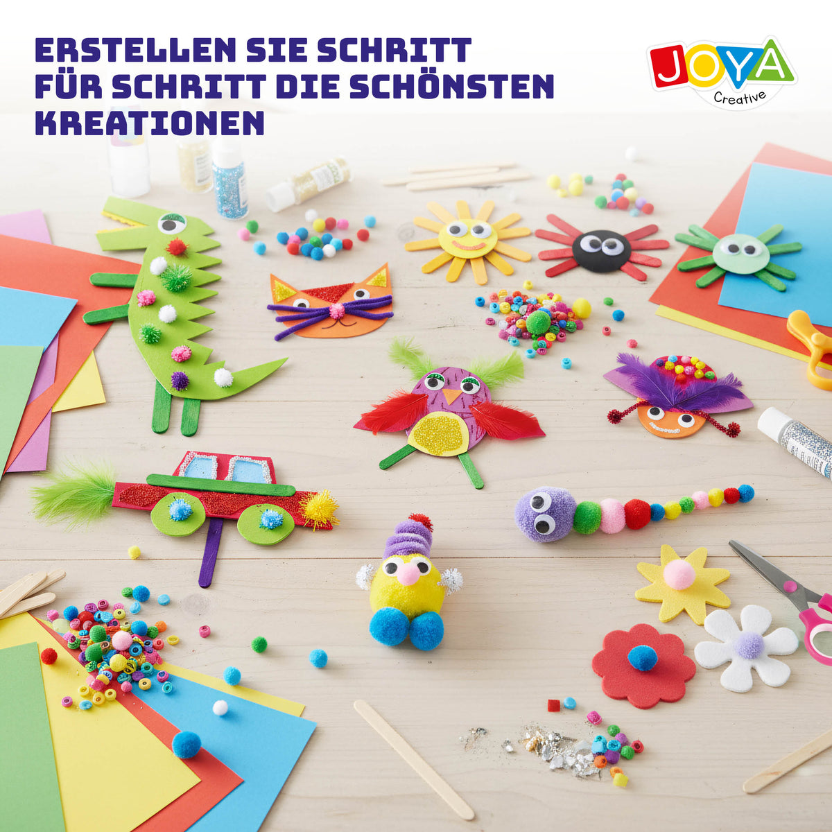 Joya Creative XXL Bastelkoffer für Kinder – Komplettes Bastelset mit über 1500 Bastelutensilien im Aufbewahrungskoffer