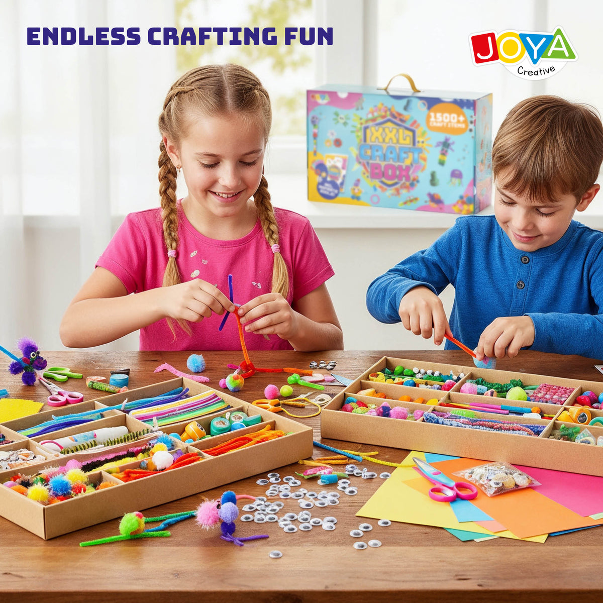 Joya Creative XXL Craft Case for Children – Complete Craft Set with 1500+ Craft Supplies in Storage Case