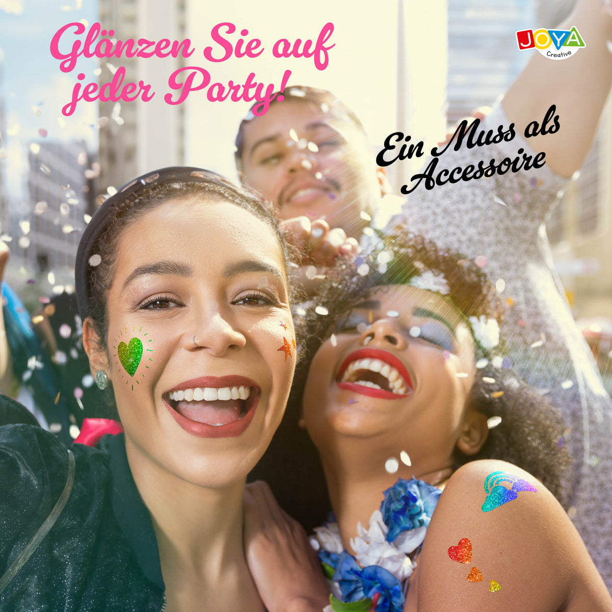 Joya Creative XXL Glitzer-Tattoo-Set – Biologisch abbaubare Glitzer für Festival-Tattoos, Karneval & Kindergeburtstage
