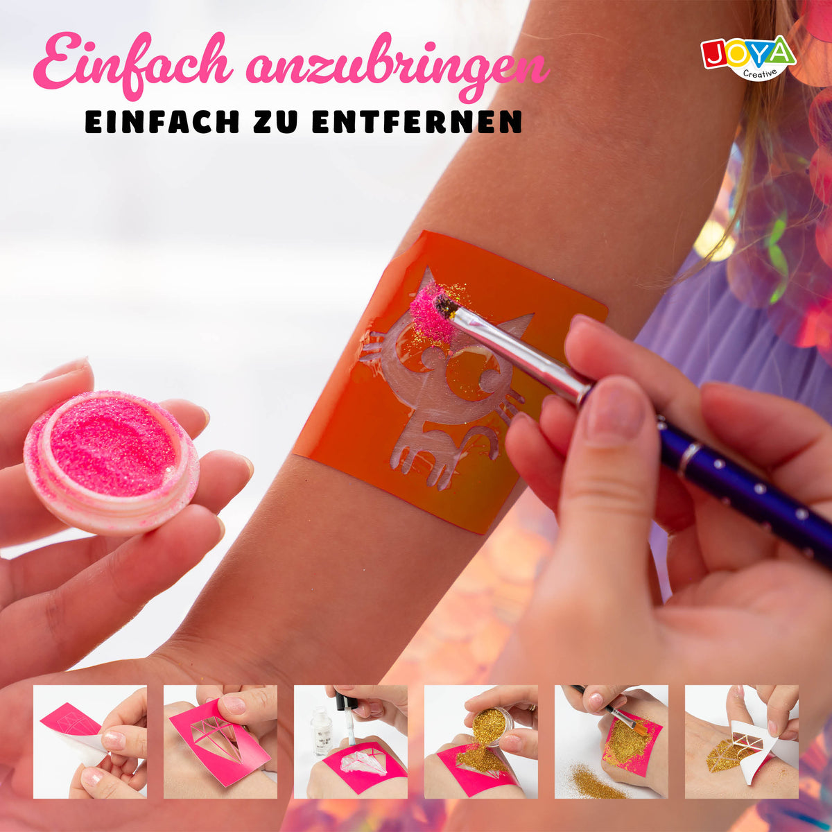 Joya Creative XXL Glitzer-Tattoo-Set – Biologisch abbaubare Glitzer für Festival-Tattoos, Karneval & Kindergeburtstage