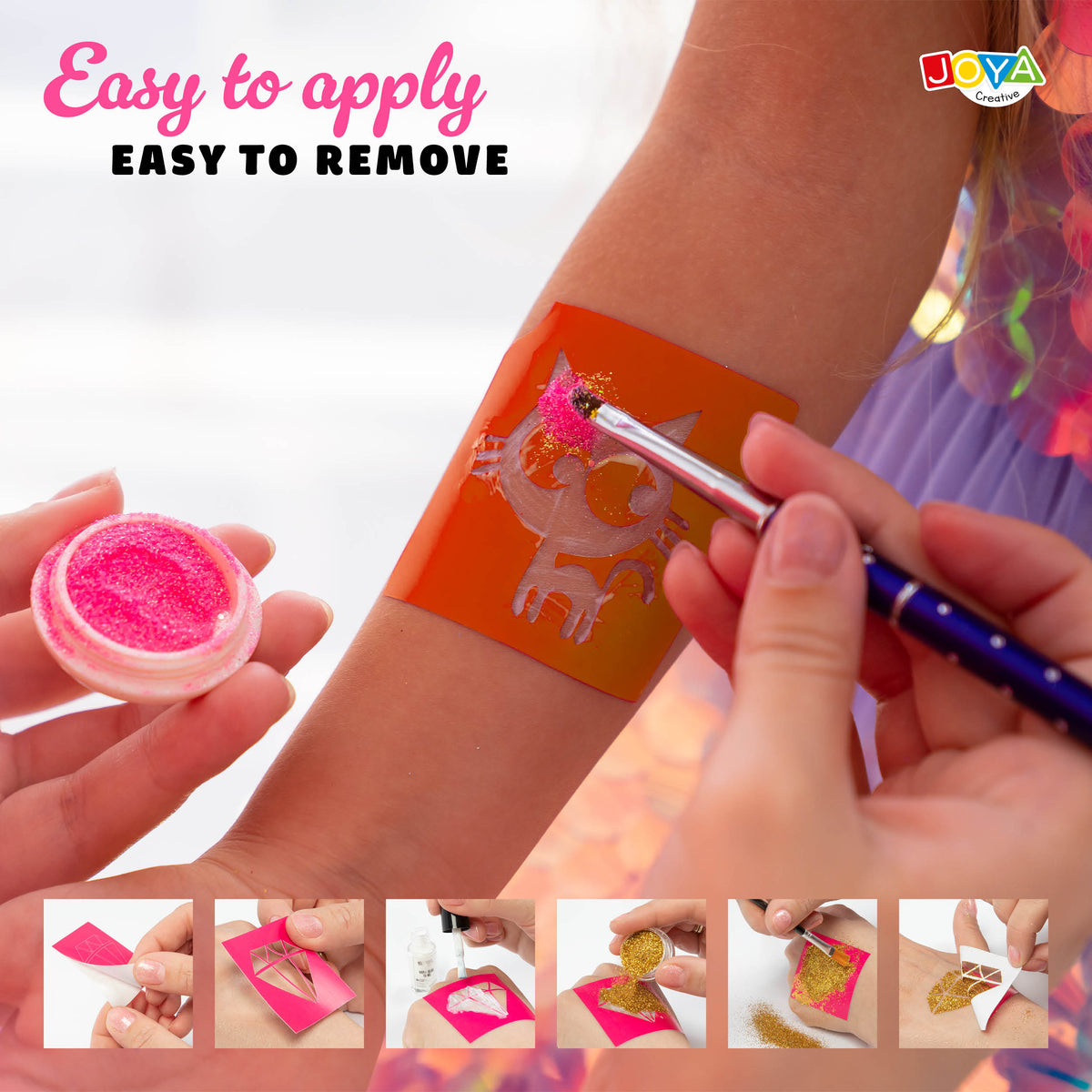 Joya Creative XXL Glitter Tattoo Set - Biodegradable Glitters for Festival Tattoos, Carnival & Children's Parties