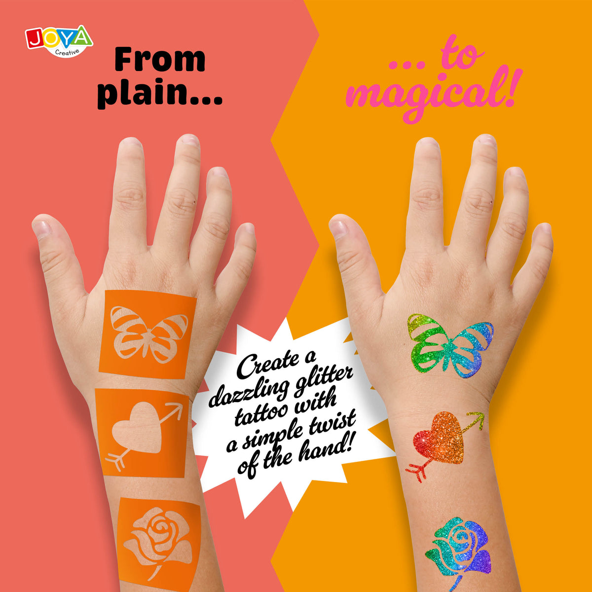 Joya Creative XXL Glitter Tattoo Set - Biodegradable Glitters for Festival Tattoos, Carnival & Children's Parties