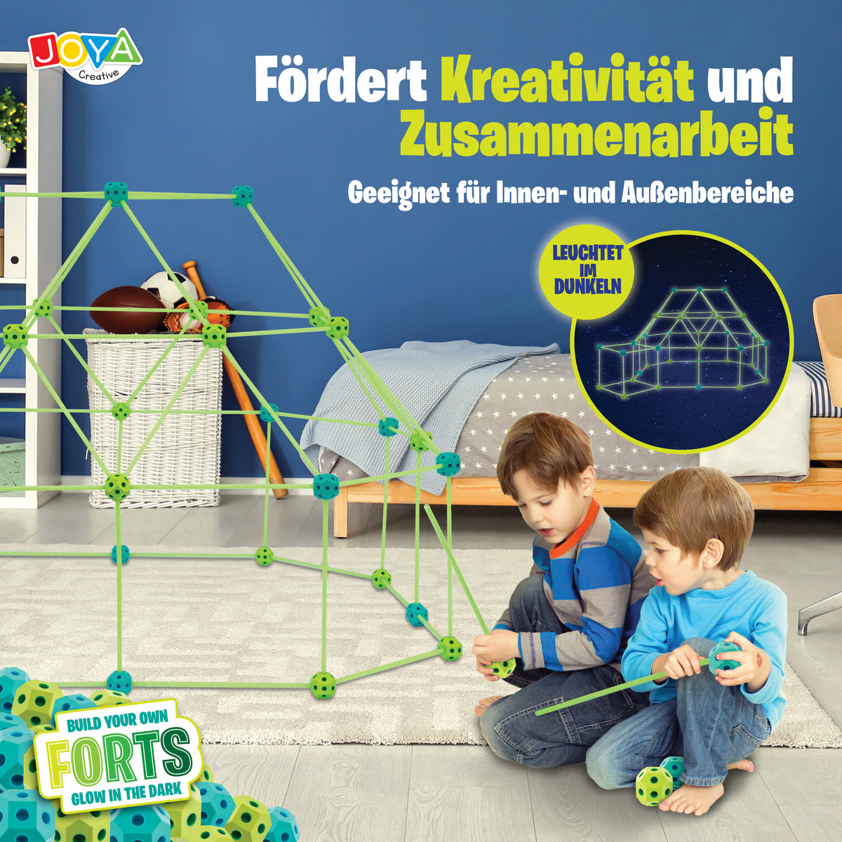 Joya Creative Kreative Festungen Glow in the Dark 130-teilig – Baue deine eigene Festung und dein Spielzelt für Kinder