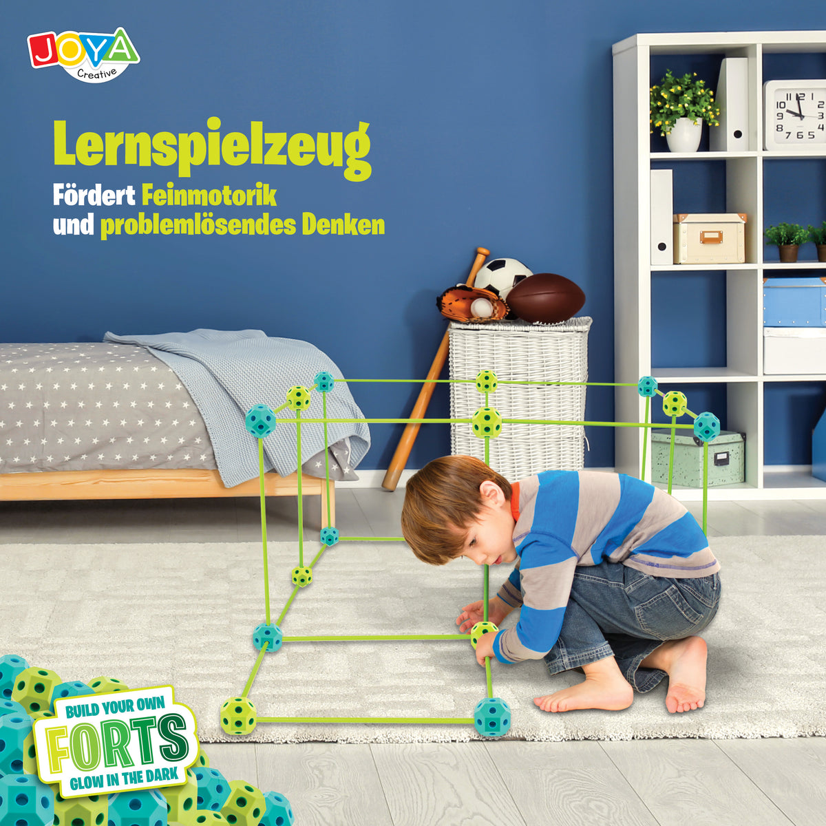 Joya Creative Kreative Festungen Glow in the Dark 130-teilig – Baue deine eigene Festung und dein Spielzelt für Kinder