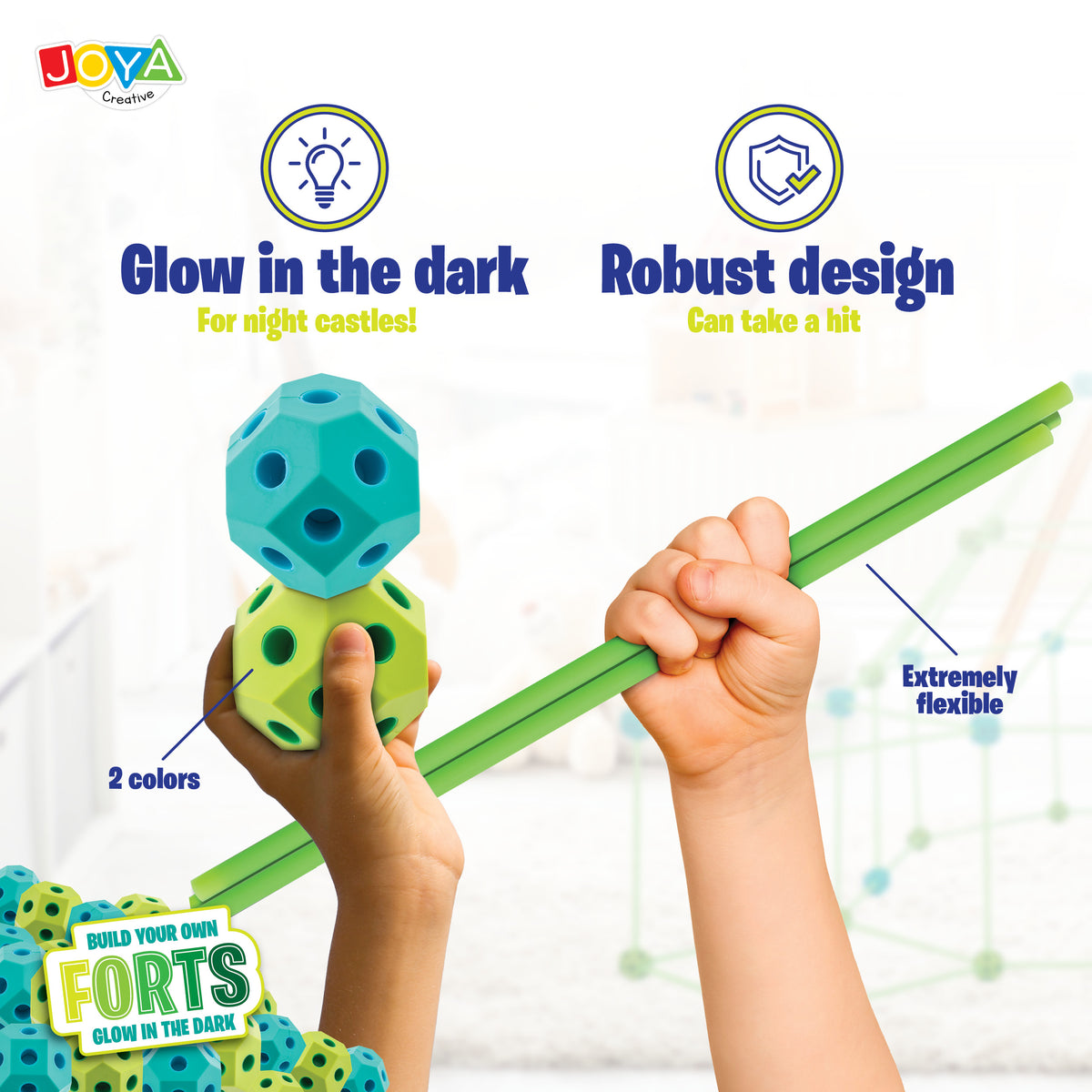 Joya Creative Glow in the Dark Forts 130 Pieces - Build Your Own Fort and Play Tent for Kids
