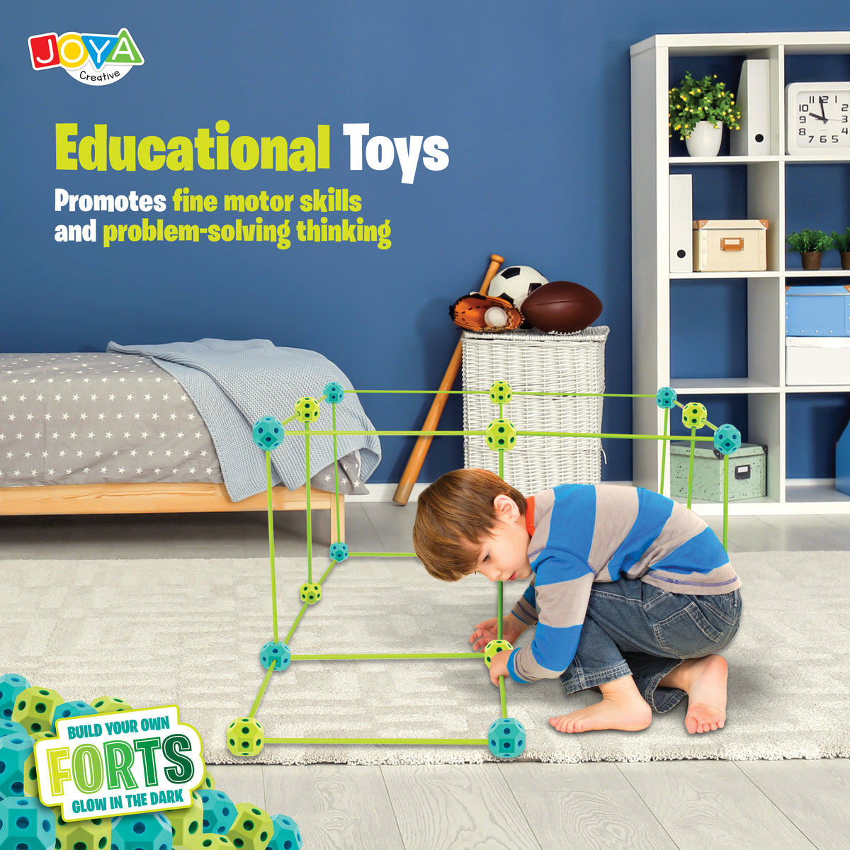 Joya Creative Glow in the Dark Forts 130 Pieces - Build Your Own Fort and Play Tent for Kids