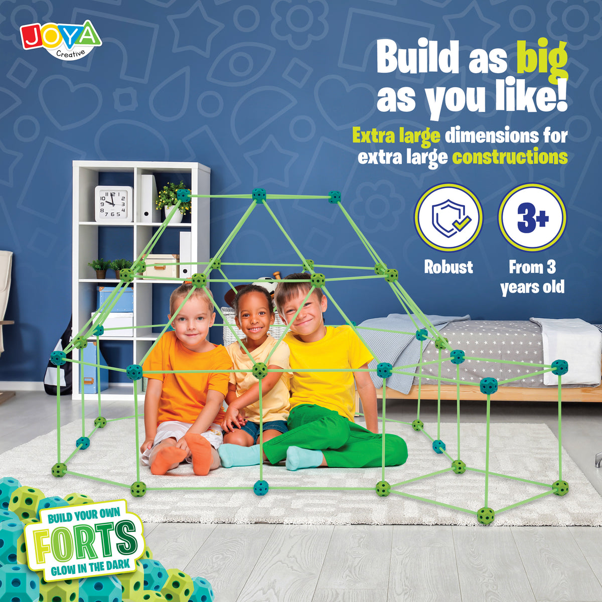 Joya Creative Glow in the Dark Forts 130 Pieces - Build Your Own Fort and Play Tent for Kids