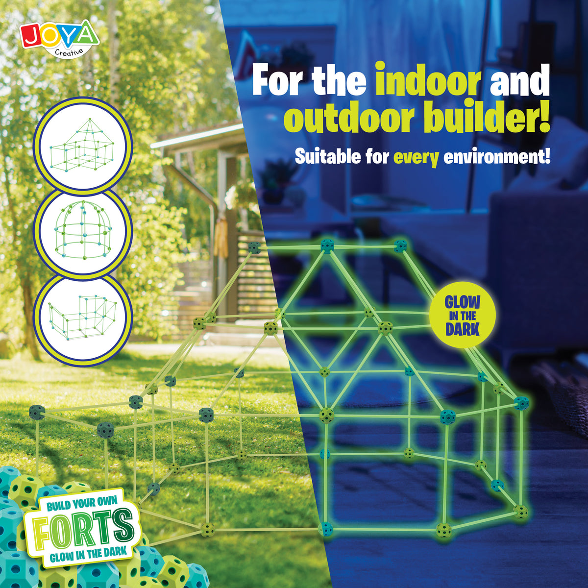 Joya Creative Glow in the Dark Forts 130 Pieces - Build Your Own Fort and Play Tent for Kids