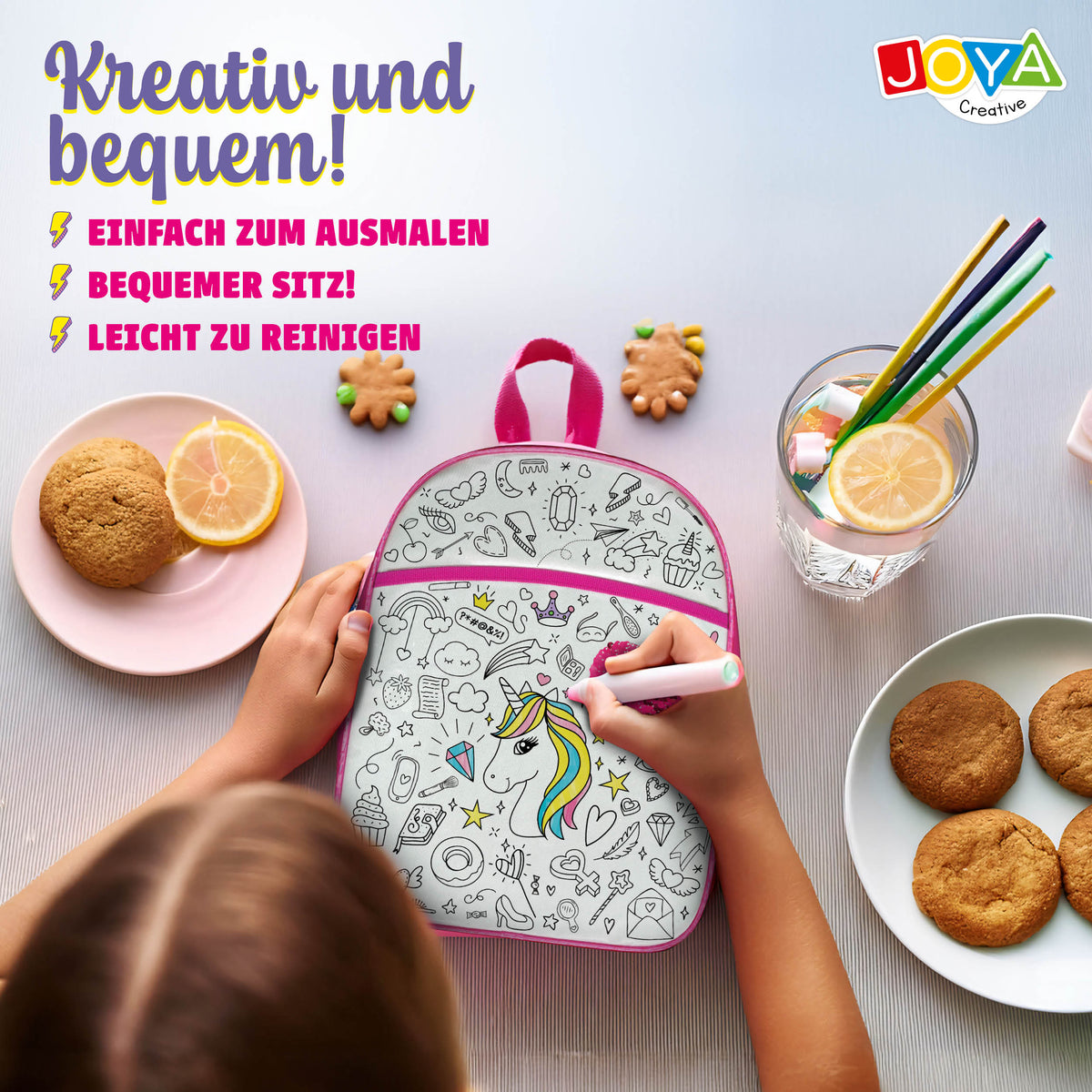 Joya Creative Einhorn Rucksack Färben – DIY Bastelset mit Textilstiften für Mädchen
