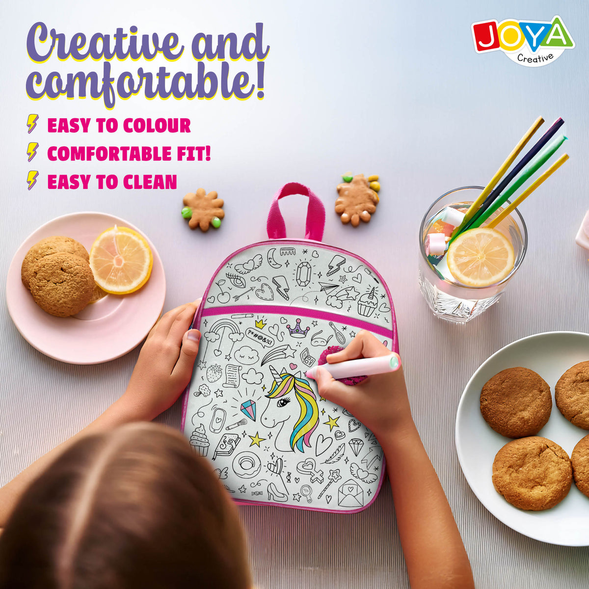 Joya Creative Unicorn Backpack Colors – DIY Craft Kit with Textile Markers for Girls