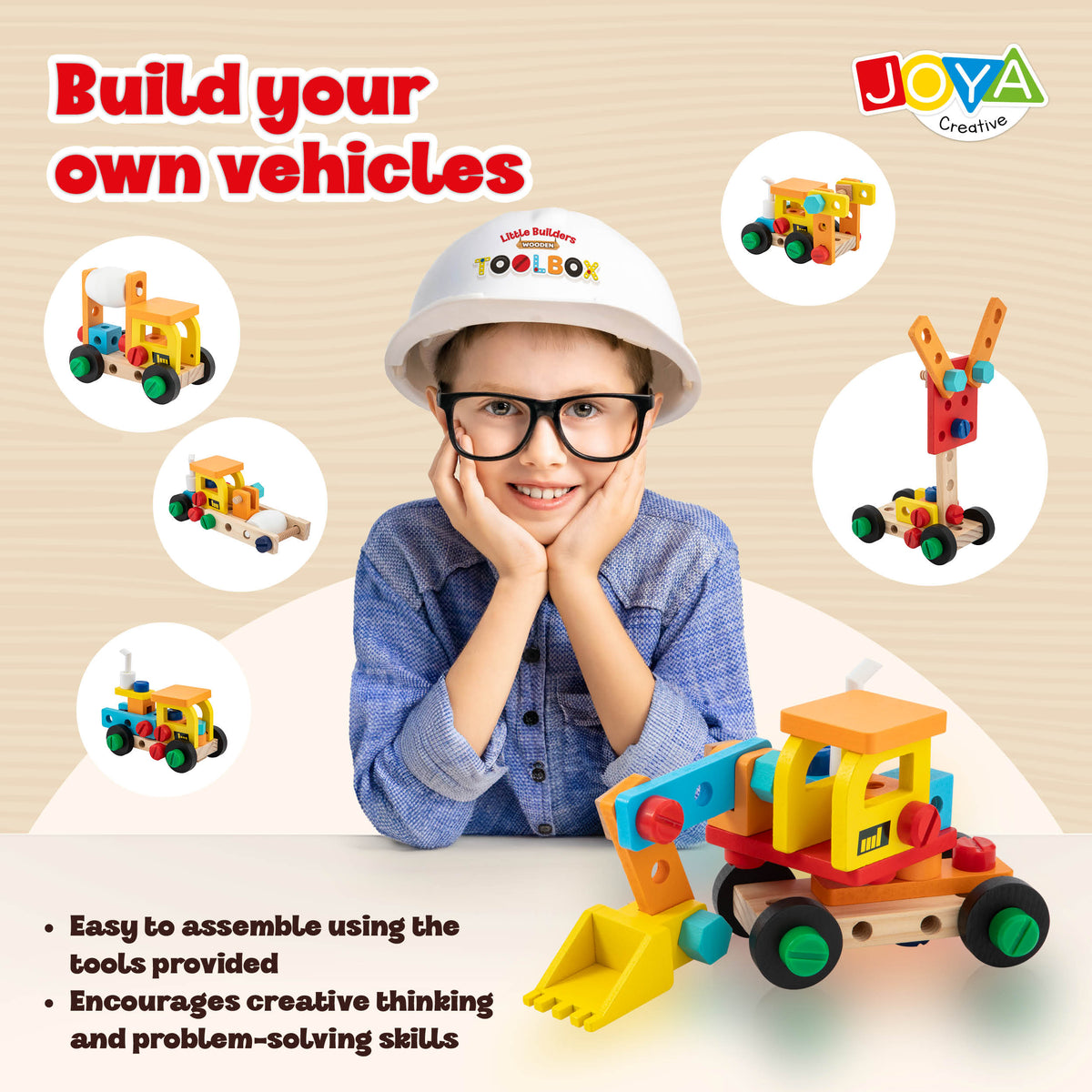 Joya Creative Wooden Tool Box 57 Pieces – FSC Tool Toy with Workbench for Children