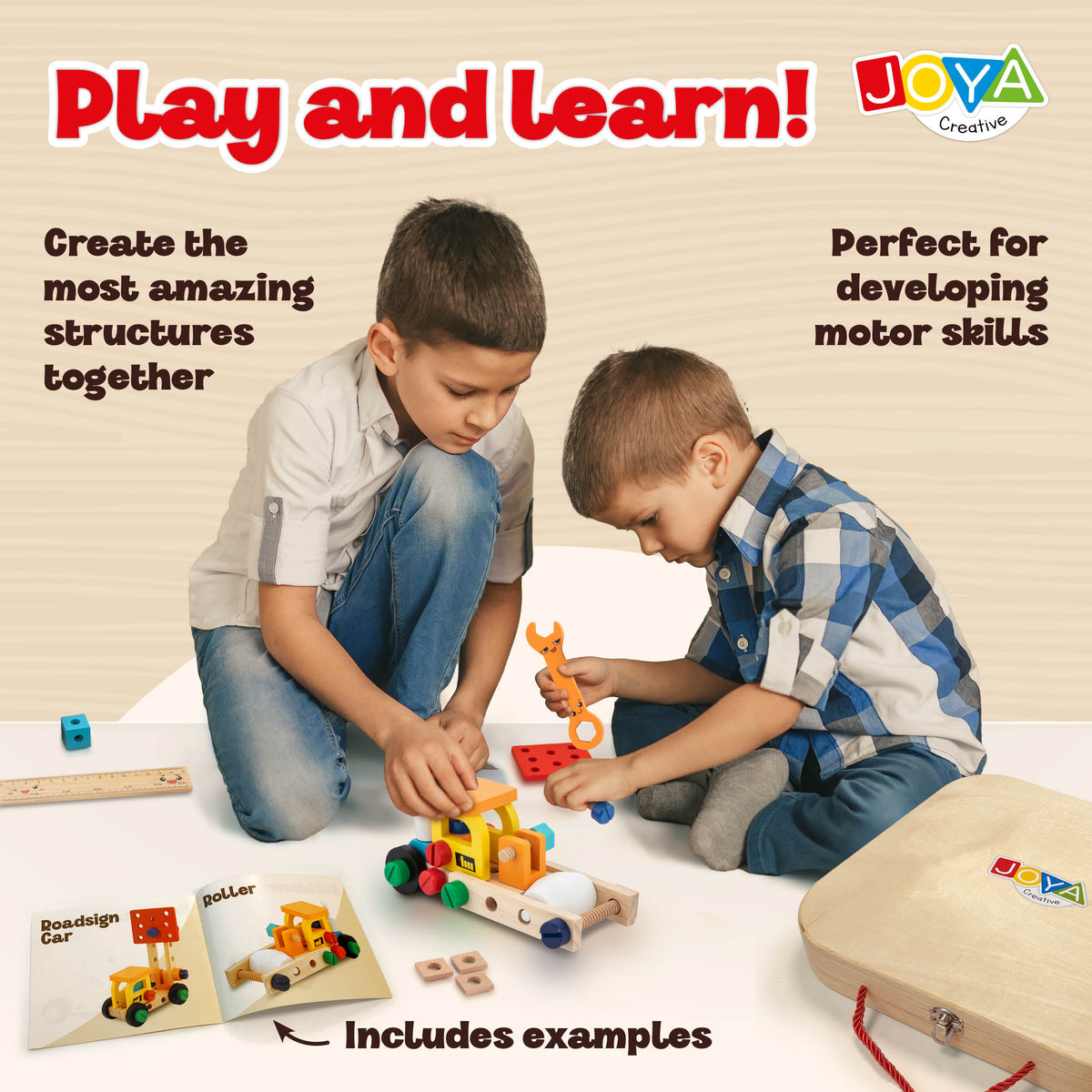Joya Creative Wooden Tool Box 57 Pieces – FSC Tool Toy with Workbench for Children