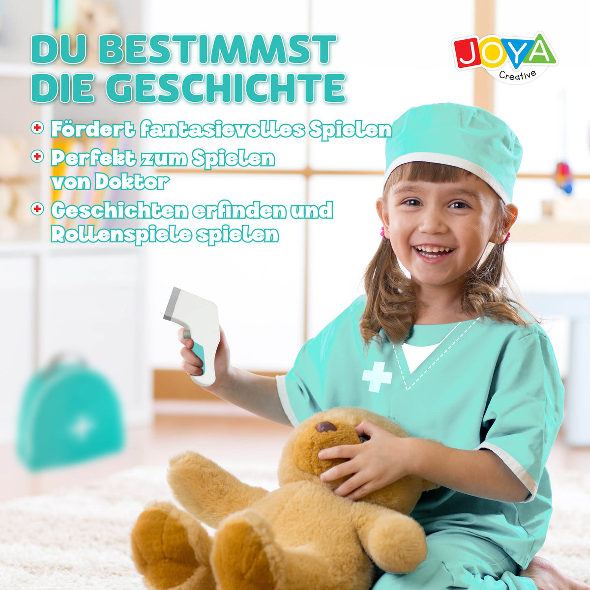 Joya Creative Hölzernes Arzteset 21-teilig – FSC Arztkoffer mit Arztkittel für Kinder