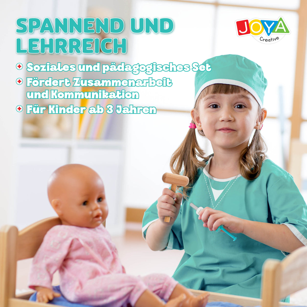 Joya Creative Hölzernes Arzteset 21-teilig – FSC Arztkoffer mit Arztkittel für Kinder