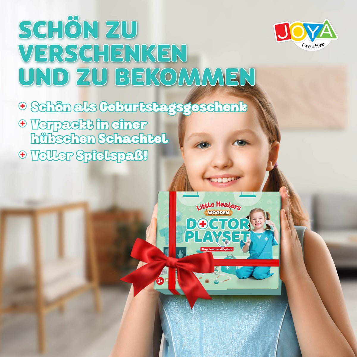 Joya Creative Hölzernes Arzteset 21-teilig – FSC Arztkoffer mit Arztkittel für Kinder