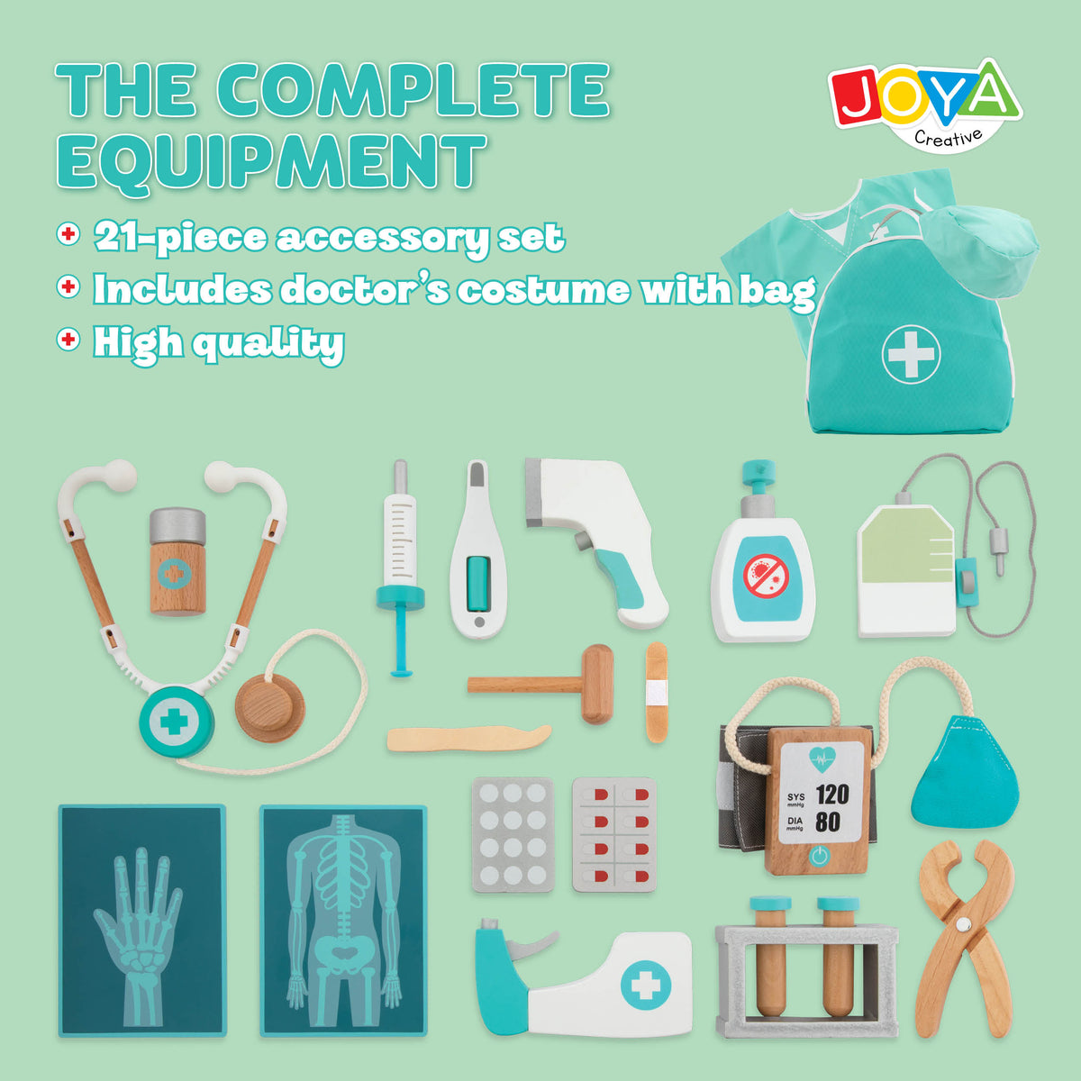 Joya Creative Wooden Doctor Set 21 Pieces – FSC Doctor's Case with Doctor's Coat for Children