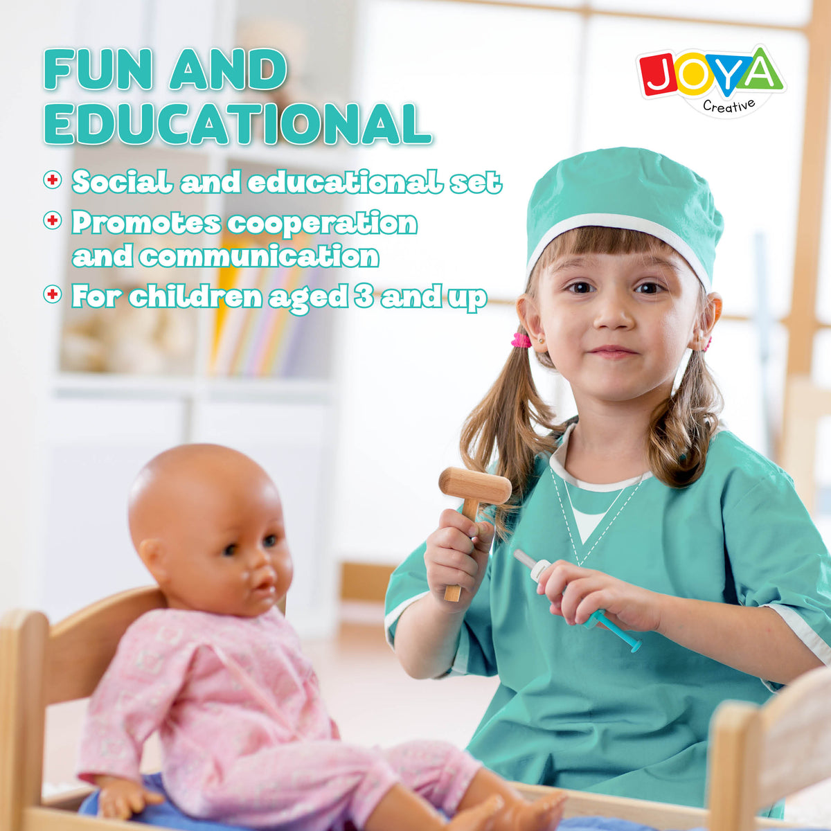 Joya Creative Wooden Doctor Set 21 Pieces – FSC Doctor's Case with Doctor's Coat for Children