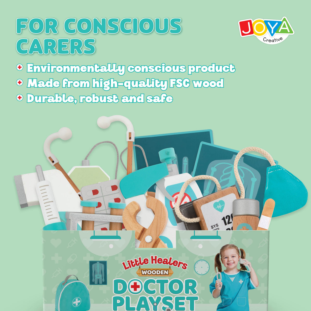 Joya Creative Wooden Doctor Set 21 Pieces – FSC Doctor's Case with Doctor's Coat for Children