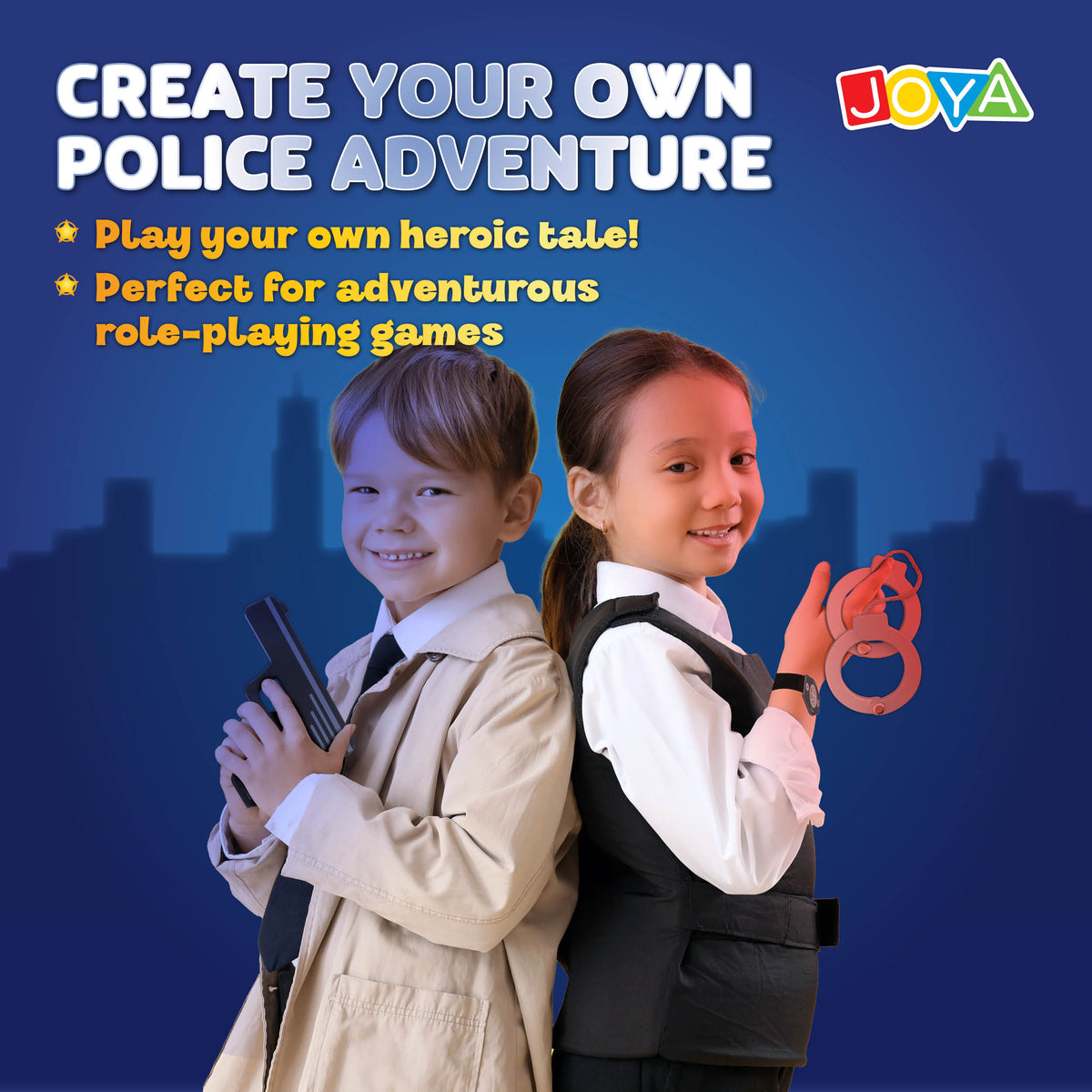 Joya Creative Wooden Police Set 17 Pieces – FSC Police Case with Accessories for Role Play