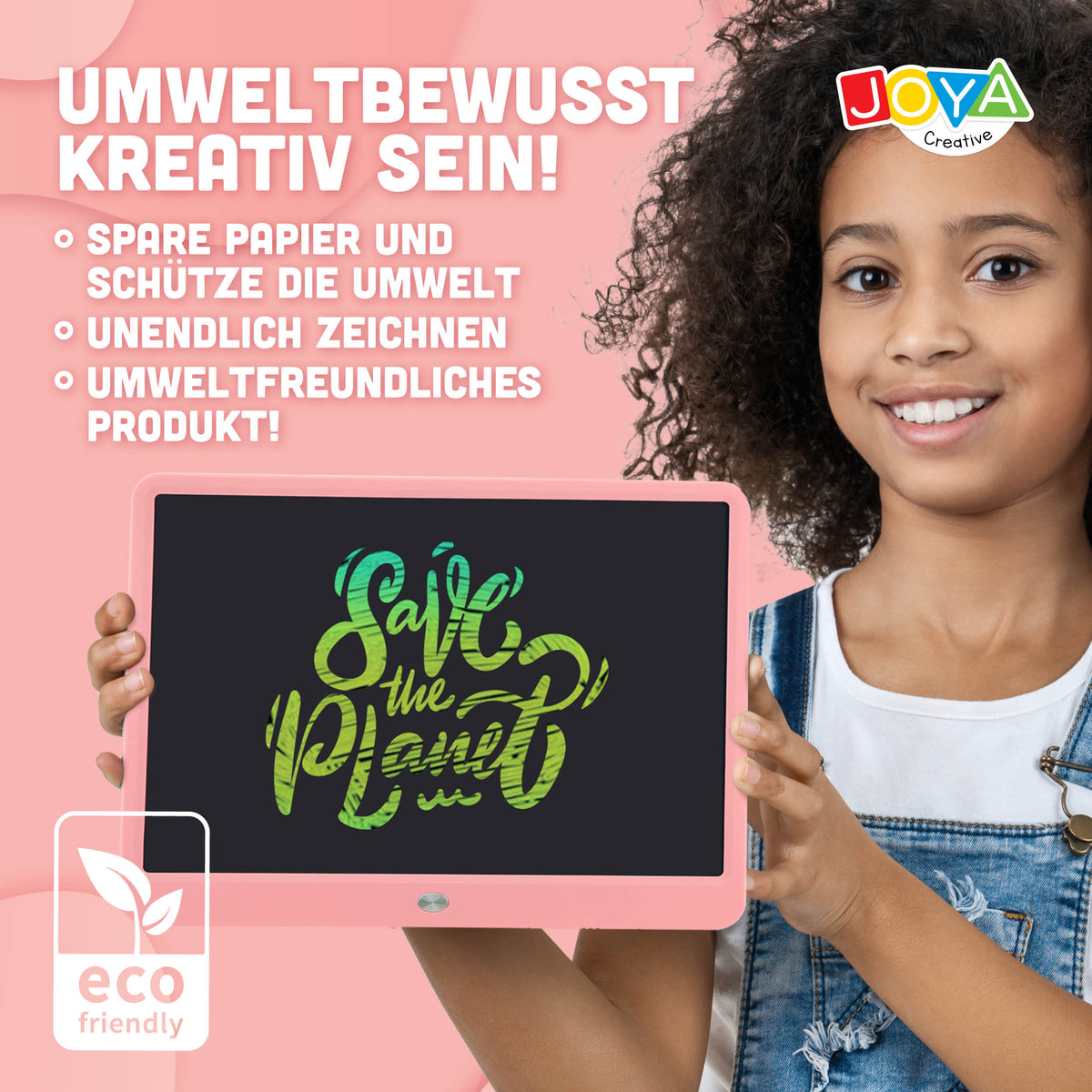 Joya Creative Digitales Zeichenbrett 15 Zoll Rosa – LCD Zeichentablett für Kinder mit Löschfunktion