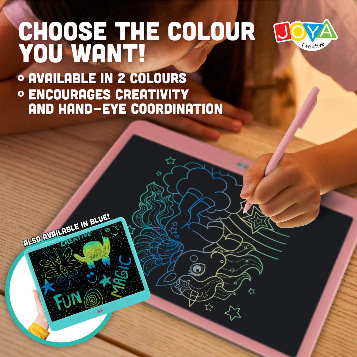 Joya Creative Digital Drawing Board 15 Inch Pink – LCD Writing Tablet for Kids with Erase Function