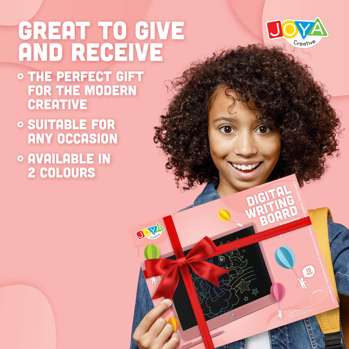 Joya Creative Digital Drawing Board 15 Inch Pink – LCD Writing Tablet for Kids with Erase Function