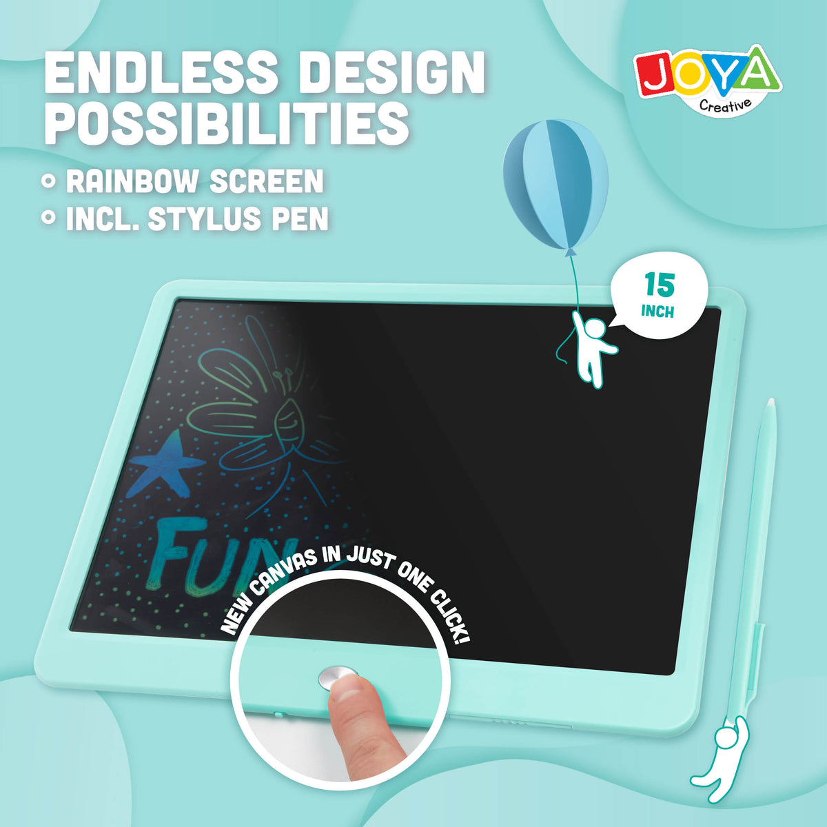 Joya Creative Digital Drawing Board 15 Inch Blue – LCD Drawing Tablet for Kids with Erase Function