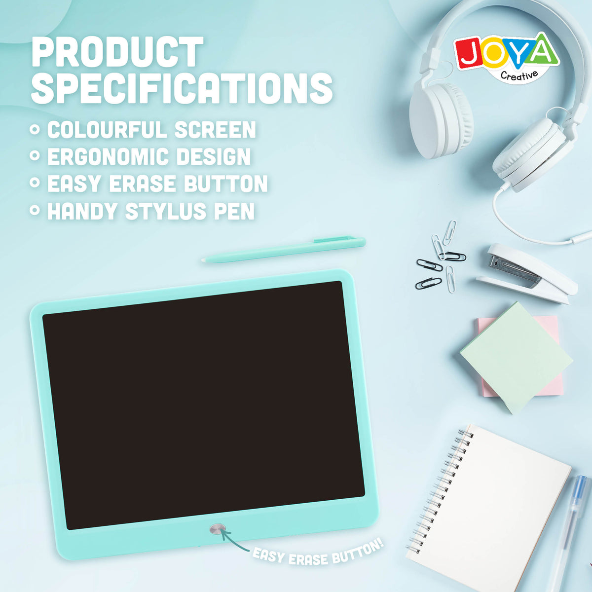 Joya Creative Digital Drawing Board 15 Inch Blue – LCD Drawing Tablet for Kids with Erase Function