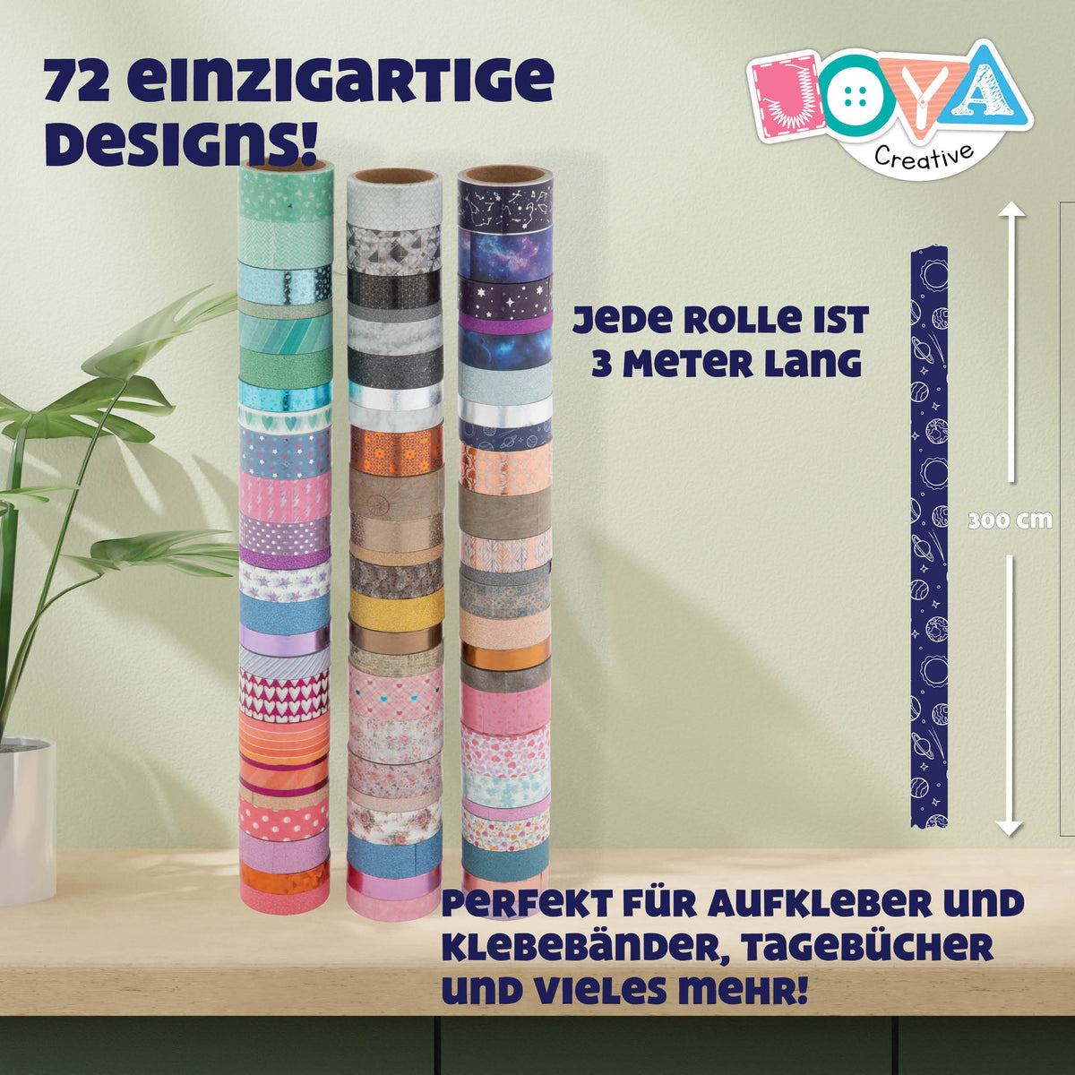 Joya Creative Washi Tape Mega Set 72-teilig – Dekoratives Masking Tape für Bullet Journaling, Basteln & Scrapbooking