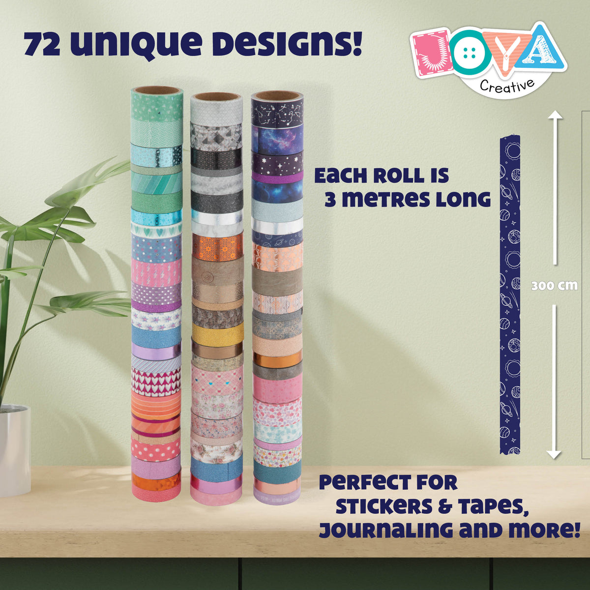 Joya Creative Washi Tape Mega Set 72-Piece – Decorative Masking Tape for Bullet Journaling, Crafts & Scrapbooking
