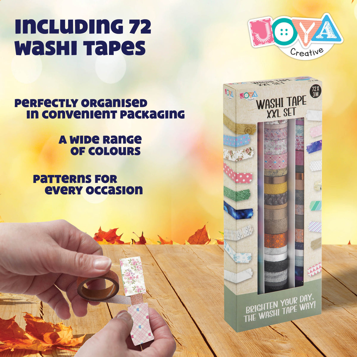Joya Creative Washi Tape Mega Set 72-Piece – Decorative Masking Tape for Bullet Journaling, Crafts & Scrapbooking