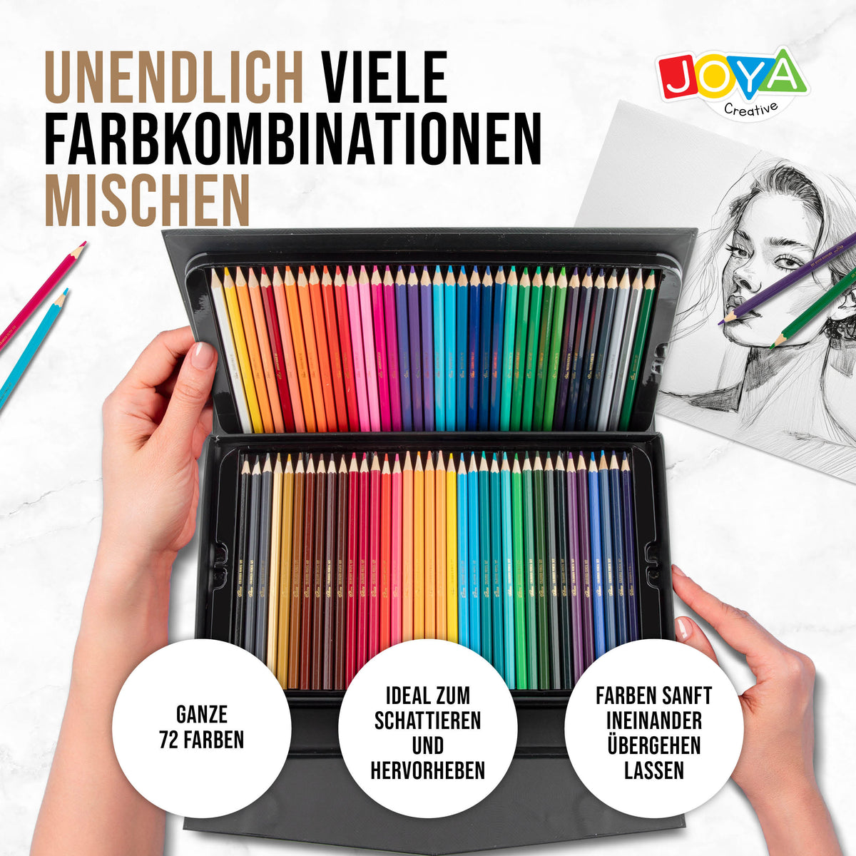 Joya Creative Professionelle Buntstifte Set 72 Farben – Premium Zeichenset für Erwachsene und Kinder