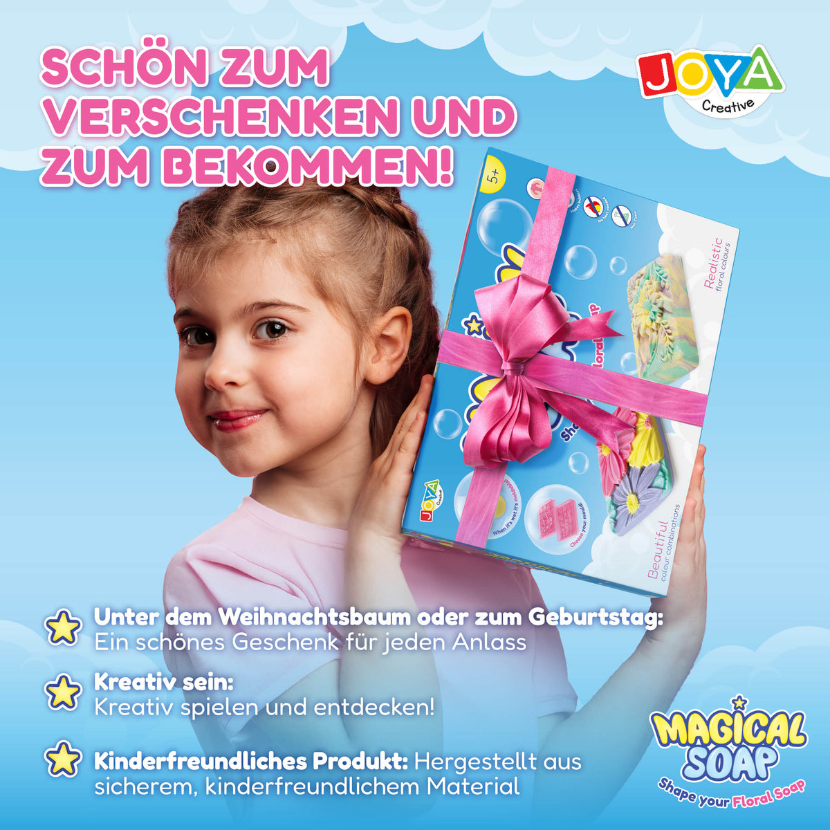 Joya Creative Seifenherstellungsset für Kinder – DIY Blumen-Seifen-Set mit Seifenlehm, Formen und Geschenktüten