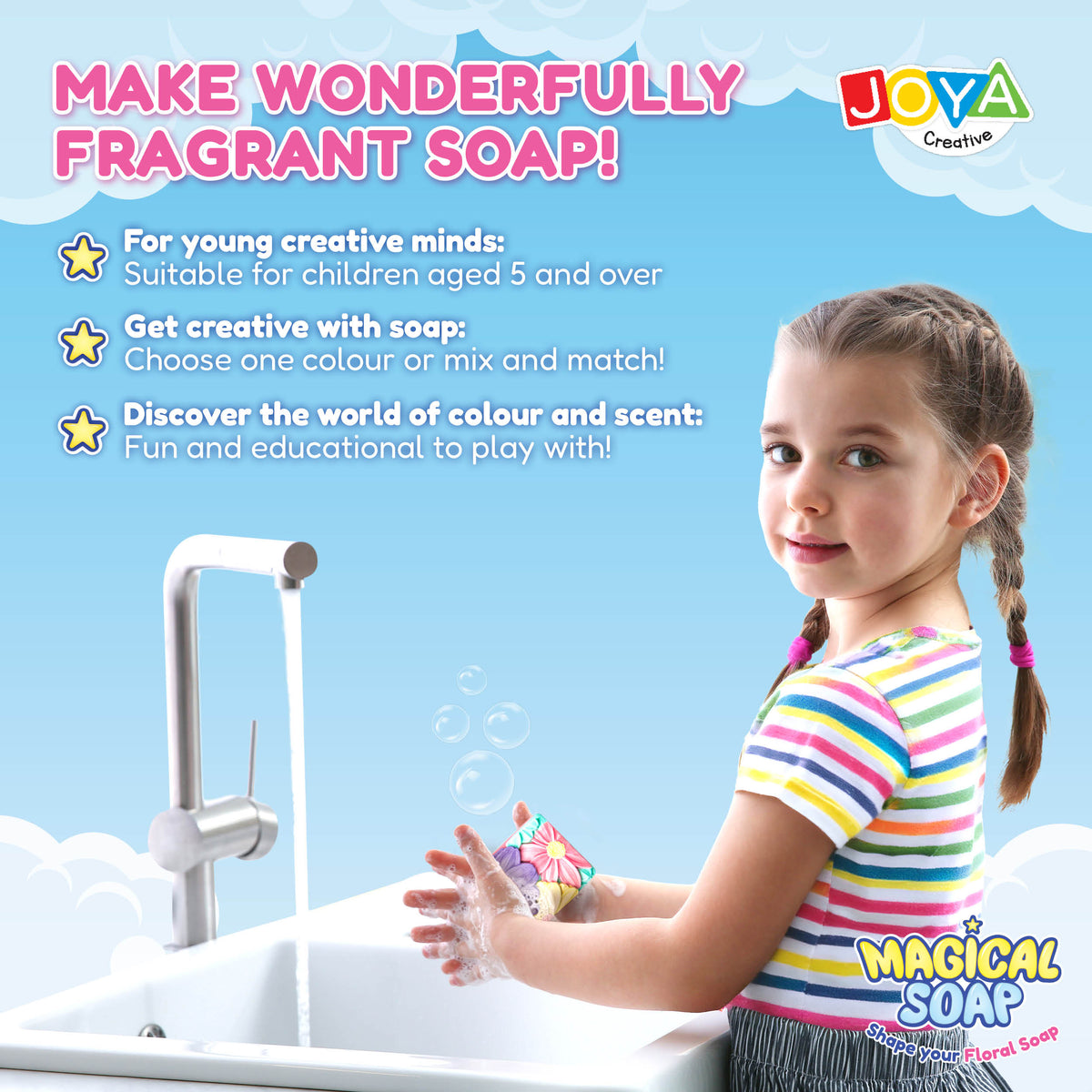 Joya Creative Soap Making Kit for Kids – DIY Flower Soap Set with Soap Clay, Molds, and Gift Bags