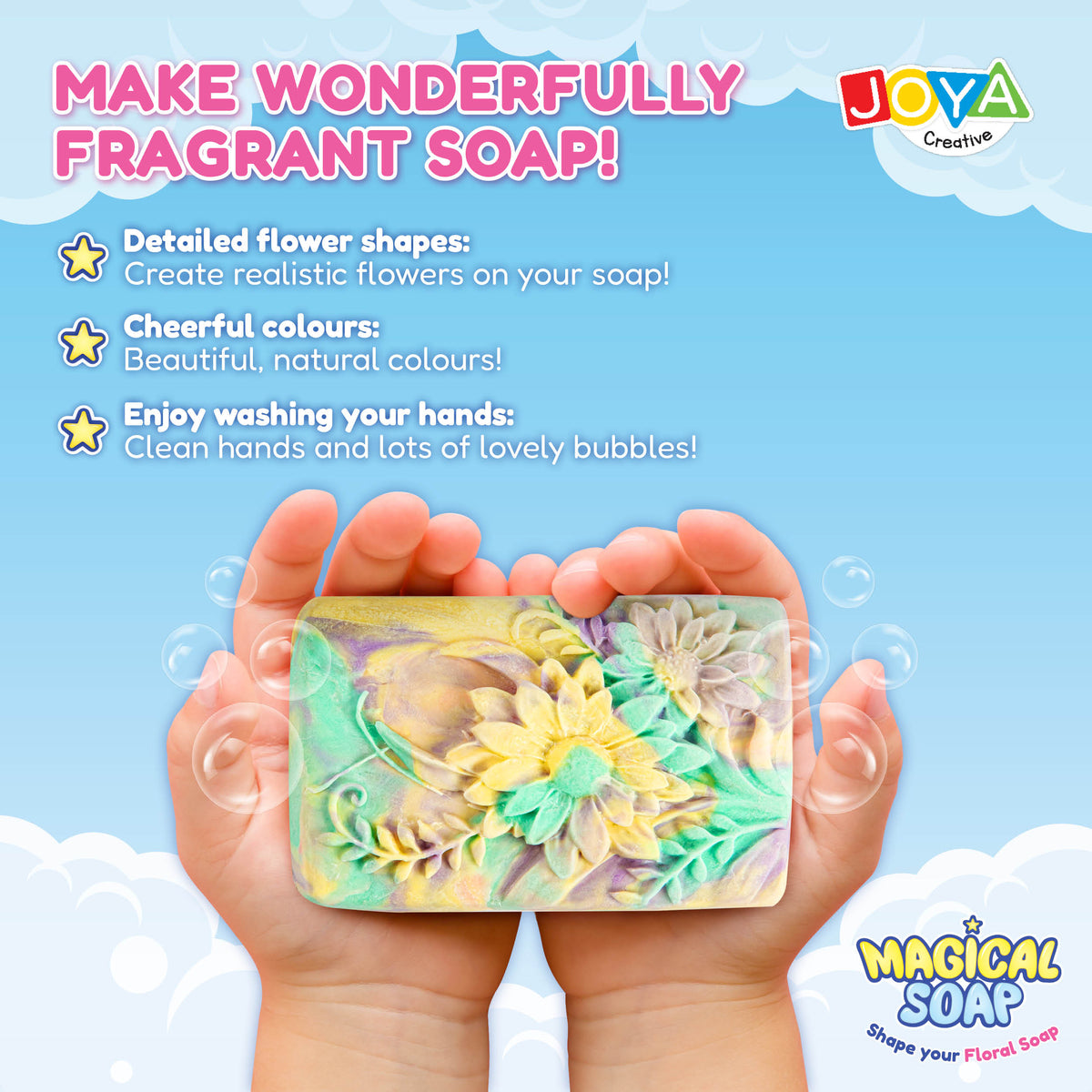 Joya Creative Soap Making Kit for Kids – DIY Flower Soap Set with Soap Clay, Molds, and Gift Bags
