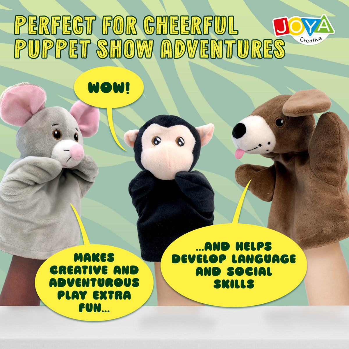 Joya Creative Hand Puppet Set 6 Pieces – Animal Hand Puppets with Puppet Theatre for Imaginative Role Play