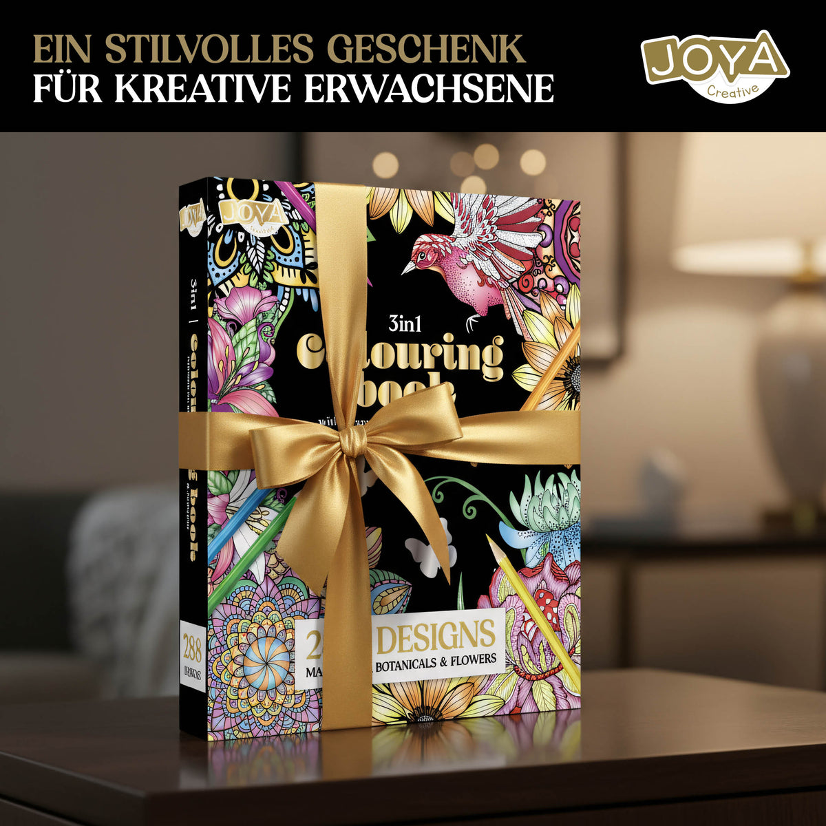 Joya Creative Luxe Malbuch für Erwachsene – 288 Ausmalbilder mit Folienprägung, Mandalas, Tieren & Botanischen Illustrationen