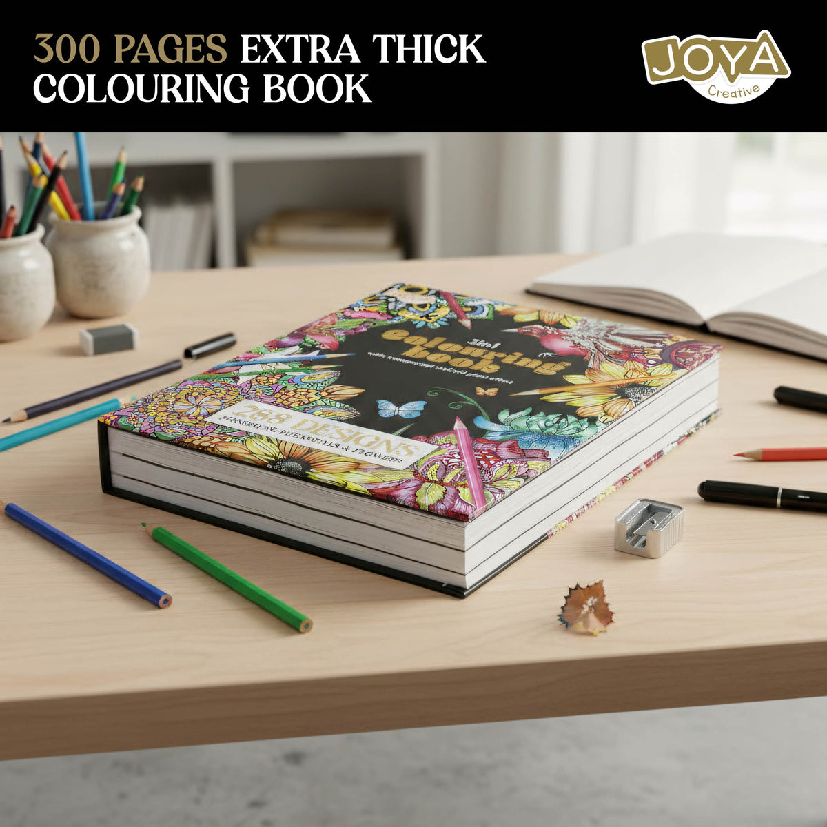 Joya Creative Luxe Adult Coloring Book – 288 Coloring Pages with Foil Print, Mandalas, Animals & Botanical Illustrations