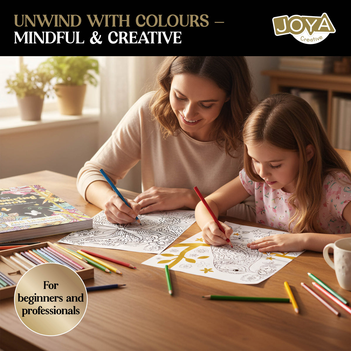 Joya Creative Luxe Adult Coloring Book – 288 Coloring Pages with Foil Print, Mandalas, Animals & Botanical Illustrations