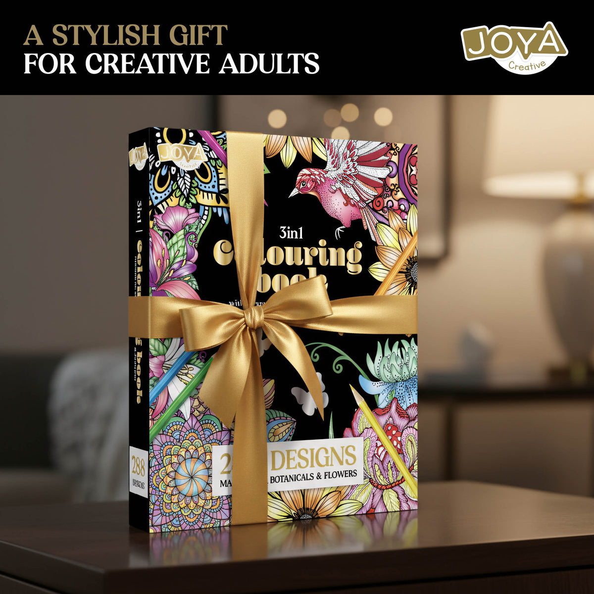 Joya Creative Luxe Adult Coloring Book – 288 Coloring Pages with Foil Print, Mandalas, Animals & Botanical Illustrations