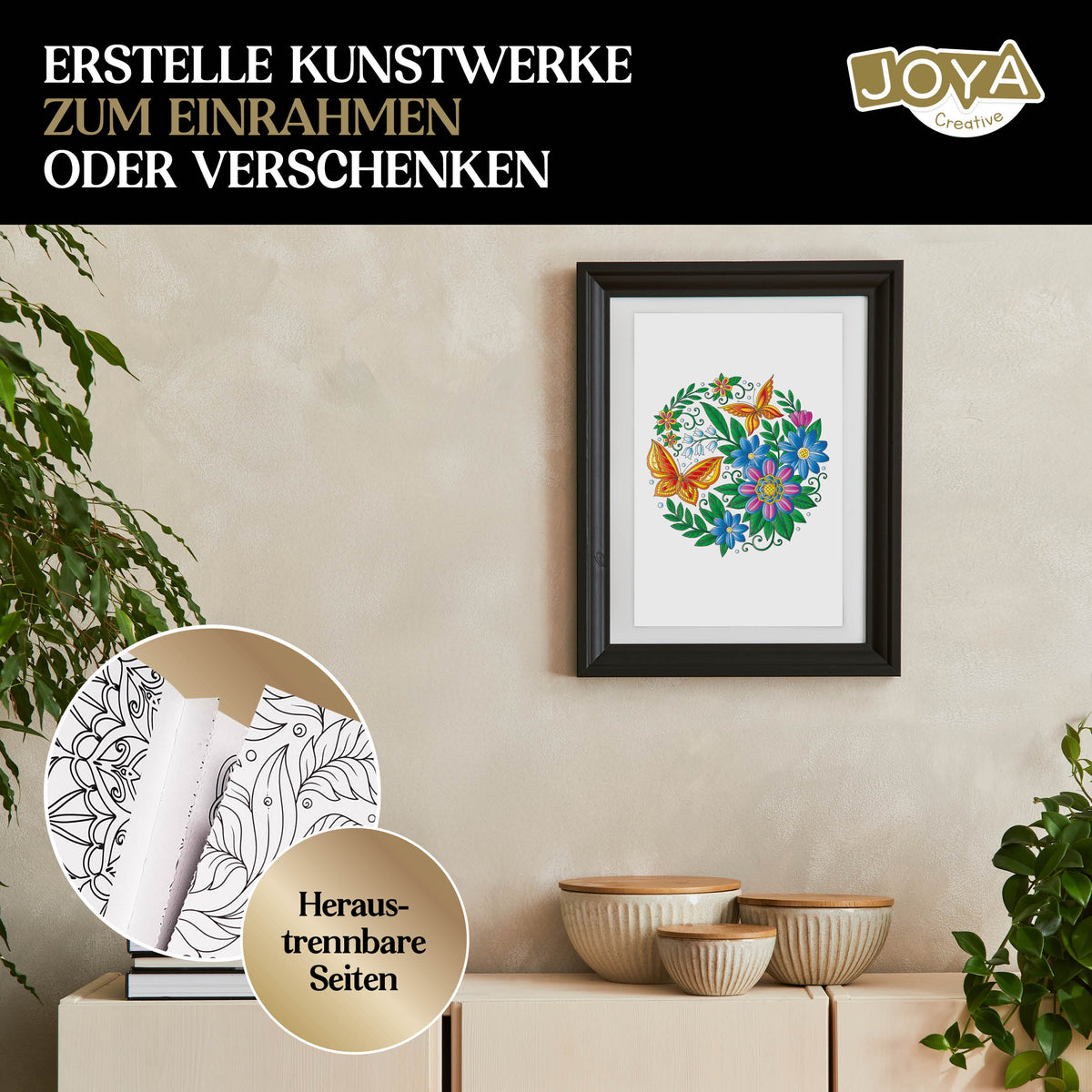 Joya Creative Luxe Malbuch für Erwachsene A4 – 300 Ausmalbilder mit Mandalas, Tieren & Botanischen Illustrationen