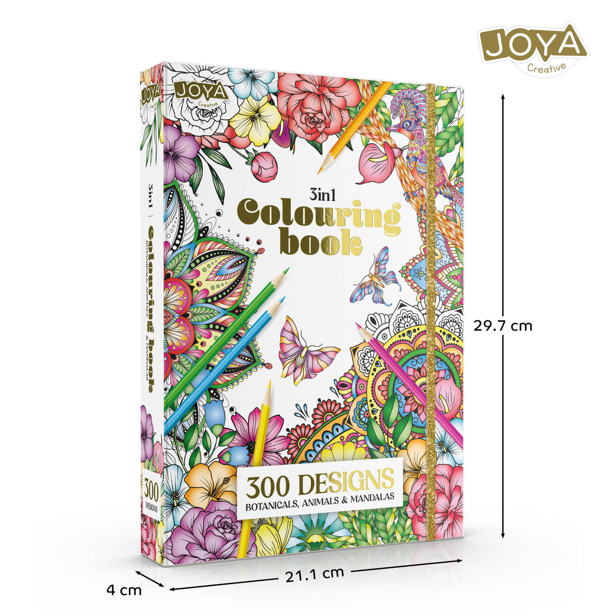 Joya Creative Luxe Adult Coloring Book A4 – 300 Coloring Pages with Mandalas, Animals & Botanical Illustrations