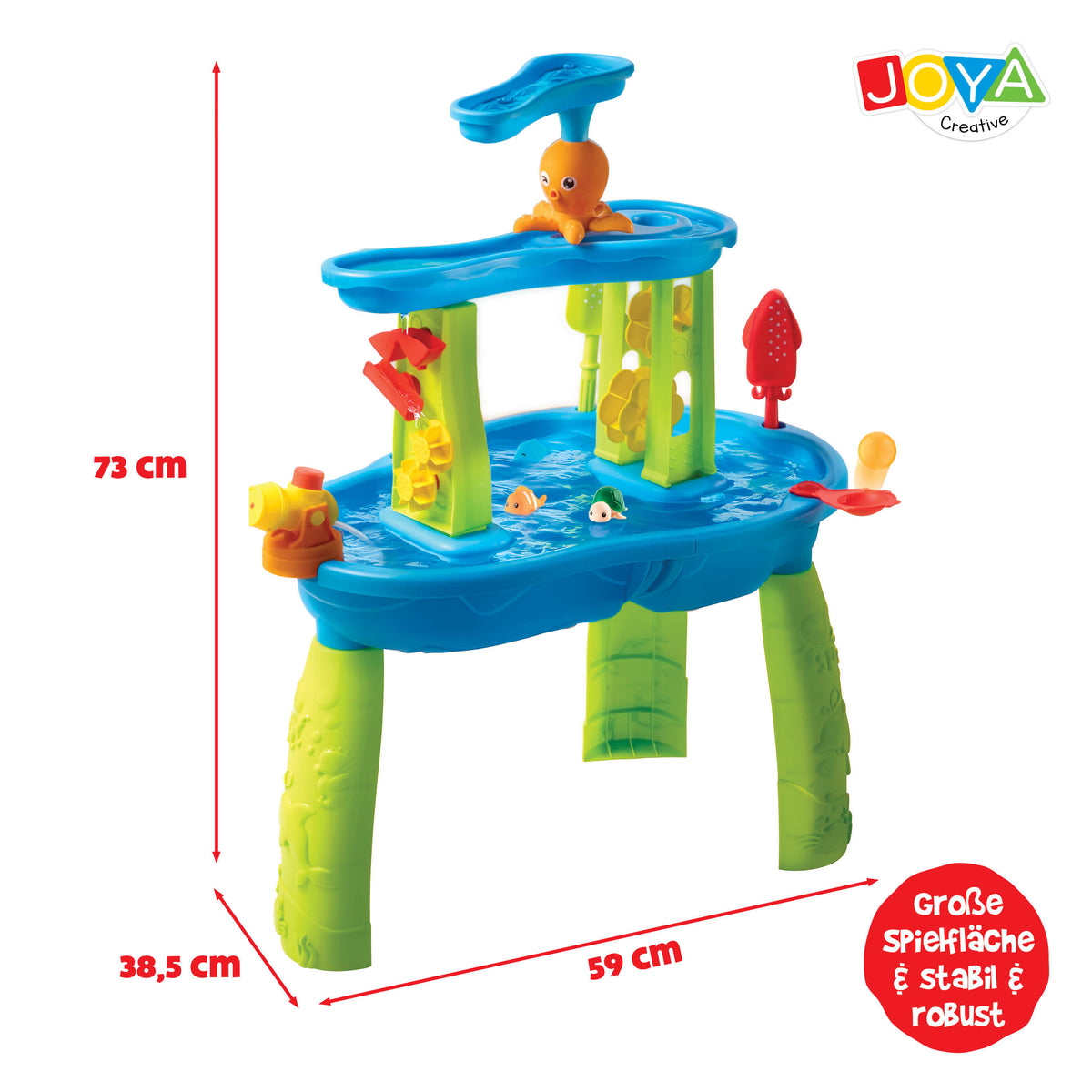 Joya Creative Wassertisch Blau Grün 34-teilig – Wasserspieltisch für Kinder mit Wasserfall und Zubehör