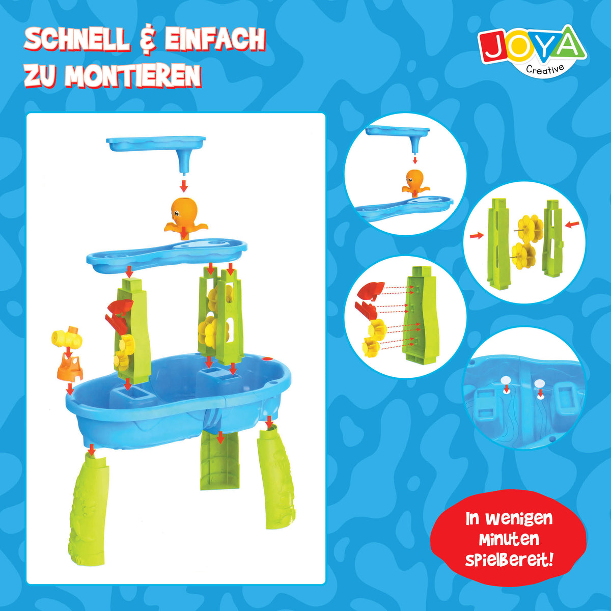 Joya Creative Wassertisch Blau Grün 34-teilig – Wasserspieltisch für Kinder mit Wasserfall und Zubehör