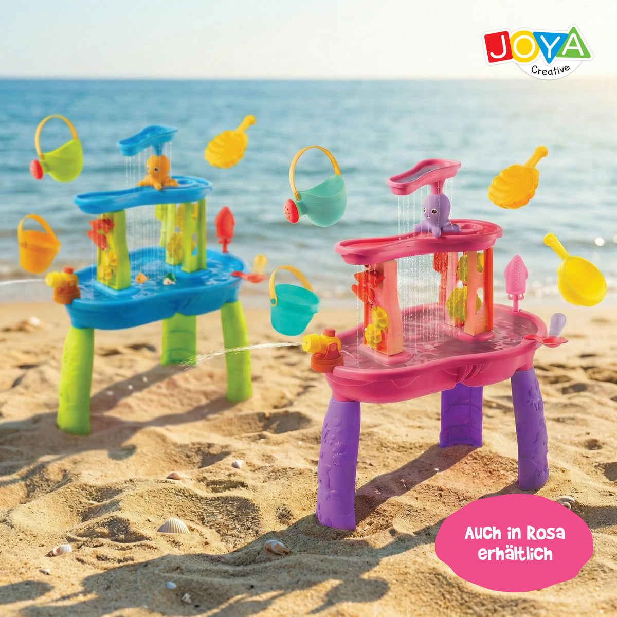 Joya Creative Wassertisch Blau Grün 34-teilig – Wasserspieltisch für Kinder mit Wasserfall und Zubehör
