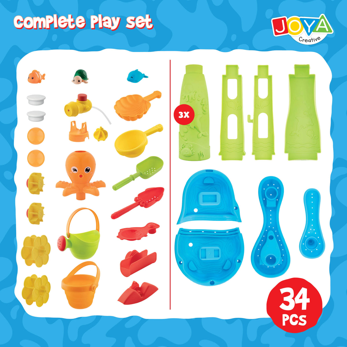 Joya Creative Water Table Blue Green 34-Piece – Water Play Table for Children with Waterfall and Accessories